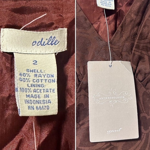 ODILLE Anthropologie NWT Brown Floral Jacquard Tie Front A-Line Dress Size 2 - Picture 16 of 16